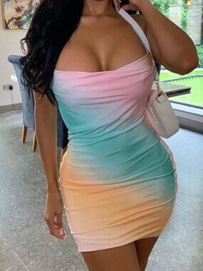 Fashion Nova Ombre Dress in Mint, Peach & Pink